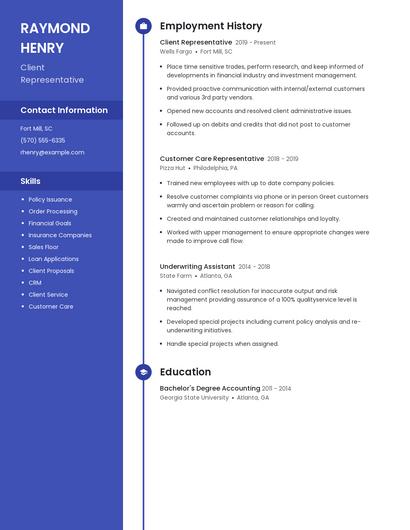 Client Representative Resume