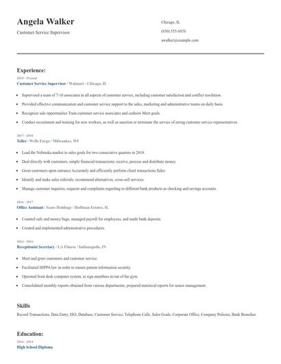Customer Service Supervisor Resume