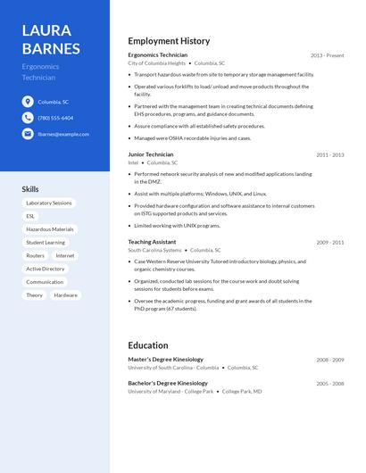 Ergonomics Technician Resume