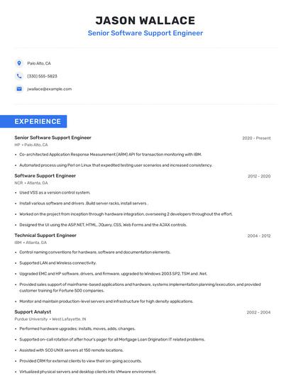 Senior Software Support Engineer Resume
